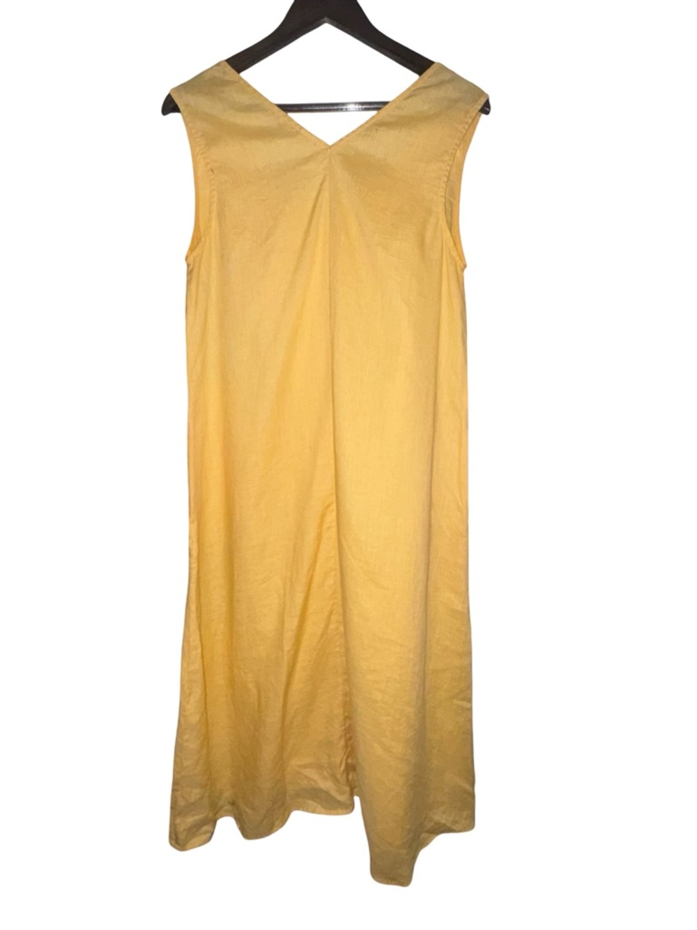 Magaschoni M Yellow Linen Shift Dress Sleeveless V Neck Midi A Line Luxury - Picture 4 of 10